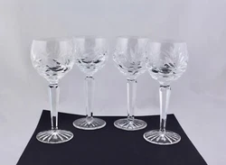These Irish cut crystal Ashling Wine Hock Glasses have acid-etched script lettering
