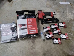 23 Ga. 1” Micro Pin Nailer Norge Tool Company, Used with nails.  Comes with 7 boxes of nails 3/4