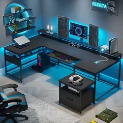 U Shaped Computer Desk with File Drawer and Power Strip. Create a productive, simple work or gaming space with U-shaped...