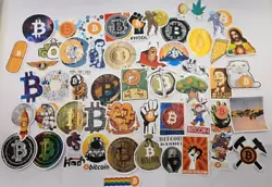 The Bitcoin stickers set includes 50 pieces of decals designed with the iconic Bitcoin logo, which is a stylized 