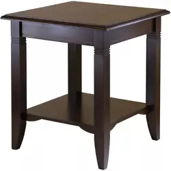 Shelf for storage or display of art work. Furniture Finish Cappuccino. Wood End Table. We do not accept P.O. Boxes....