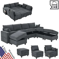 1-9 Seat Modular Sofa Set, Storage Sectional Sofa Couch Convertible King Sofa Bed for Living Room, Navy Blue Corduroy...