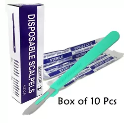 ITEM: 10 DISPOSABLE STERILE SURGICAL SCALPELS #22 WITH PLASTIC HANDLE. Easy to maneuver allowing you to work for...