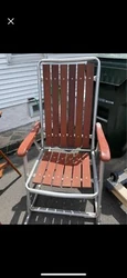 Fantastic Condition. Rocks and folds easily. Vintage MCM Aluminum Folding 6 slat REDWOOD LAWN ROCKING CHAIR....