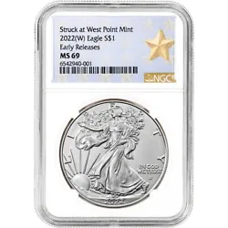 Certified NGC MS69 - Early Releases - NGC West Point Star Large Label. The new designs began appearing on these coins...