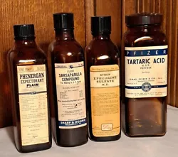 1 bottle - Phenergan Expectorant by Wyeth. All are in very good condition. 1 bottle - Tartaric Acid by Pfizer.
