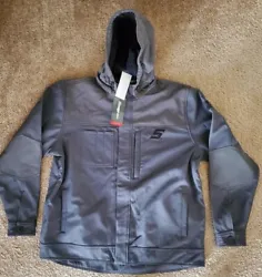 GREY jacket. 97% polyester Shell 3% spandex. 100% Polyester Lining. Big SNAP ON logo on bottom back. Machine washable....