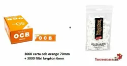 Papier OCB Orange 70mm. +3000 filtres Krypton 6mm ( 15 sachets de 200 filtres). -200 unités pour sacs (150-50...