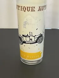 This vintage drinking glass features a classic 1913 Hudson automobile design, perfect for any collector or vintage car...