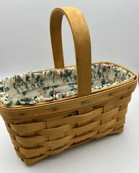 Longaberger hand woven Basket.  Made in USA.  Liner is in excellent condition.  Clear Plastic Liner is excellent...