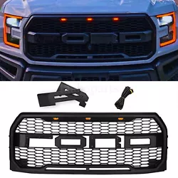Fits 2015-2017 F150 Grill Raptor Style Front Bumper Grille w/ LED Matte Black (F&R Letters Included). Parts for F150....