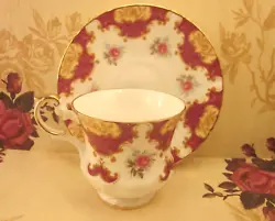 Queens Fine Bone China-One Teacup & Saucer. Footed Teacup. Beautiful Pinks, Golds W/Gold Rims/Edges.