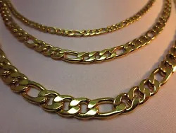 3/5/7MM STAINLESS STEEL GOLD PLATED FIGARO CHAIN NECKLACE 16