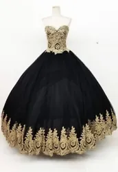 Fiesta fashion quinceanera sweet sixteen princess ball gown dress. size L color: navy/ gold. 100% authentic.