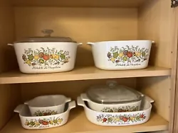 Vintage 1970s Corning Ware Spice Of Life Set with six pieces and two lids