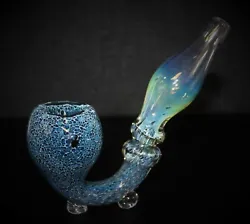 This ad features a 4 1/2” OCEAN BLUE II Sherlock style glass pipe with deep Cheetah blue coloring including great...