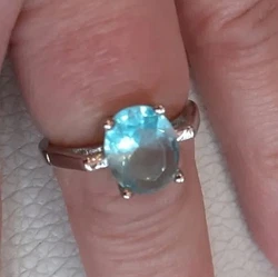 Bijoux fantaisie bague argenté femme pierre aigue Marine bleu clair T 54.