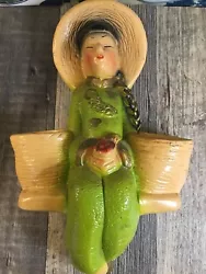 Asian Girl 1950s Wall Pocket Vintage Pottery Lady Sconce Candle Holder Airplant. Condition is Used. Excellent Shipped...