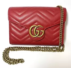 Gucci GG Marmont Chain Wallet Matelasse Leather Mini Red. Gucci ClutchRed CalfskinRunning GG LogoGold-Tone...