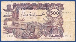 X.015 93503. 500 DINARS. - BILLET DE BANQUE DALGERIE -. Pick n° 129.