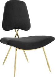 Modway Ponder Performance Velvet Upholstered Modern Lounge Accent Chair in Black with Gold Stainless Steel Legs....