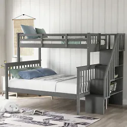 Four compartments of different sizes hide underneath the stairs of this bunk bed and are perfect for you to store...
