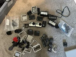 Large lot of used GoPro equipment Two cameras - hero 4 black and hero 4 silverLightsTwo battery backpacks...