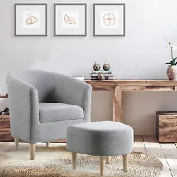 Accent Chair with Curved Back w/ Ottoman Club Seat Armchair Modern Armrest Gray. An ottoman is included with this...