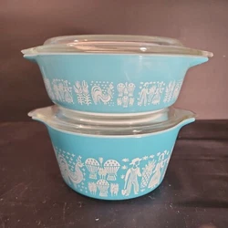 This is for a set of 2 very nice MID-20th CENTURY MODERN hard to find PYREX blue with white Butterprint refridgerator...
