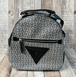 Guess Grey Black Monogram SV739530 Bookbag Backpack Purse. Exterior fabric is PVC which is durable, flexible, long...