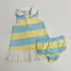 Excellent condition Size: 6 months (more like 3-6 months)Button closure Diaper cover included 100% cotton