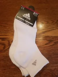 Adidas Womens Cushioned White Quarter Socks (3 Pairs) Shoe Size 5-10.