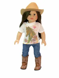 Your 18 Inch Doll will be ready for the rodeo in this 4-Piece Western Pants Set. Outfit includes a T-Shirt Top that has...