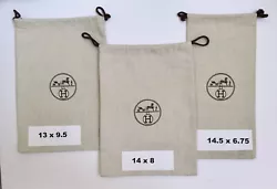 Tan herringbone logo fabric with drawstring. New, pristine, perfect. Sizes: 13 x 9.5