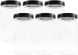 6-Count Plastic Canning Jars with Lids, 1-Quart, 32 Oz, Wide Mouth. BPA free, food safe, #1 PET clear transparent...