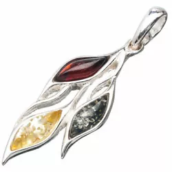 Tri Color Amber Pendant In Sterling Silver Natural.