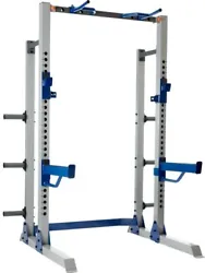 gym equipment commercial. Fitness gear squat rack in great condition.Comes with spotter arms and pull up station that...