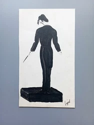 ORIGINALITÉ POUR CE TRÈS BEL ANCIEN DESSIN COLORÉ EN NOIR. ENVOI RAPIDE ET SOIGNÉ.