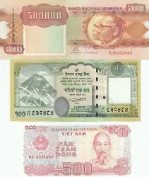 Angola, Népal, Vietnam, ensemble de 3 billets de pays différents, tous UNC Billets rares et de collection Angola,...