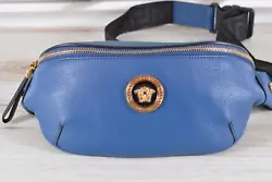 Brand: Versace Style: Leather Waist Bag Soft Textured Leather Golden Medusa Head Plaque Zip Close Adjustable La Greca...