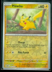 Pikachu 025/165. REVERSE HOLO. From Pokemon 151. MINT CONDITION.