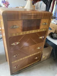 Art Deco Waterfall Highboy Dresser Beautiful Wood Design *Needs A Little TLC. Located in Columbus, Nebraska. Local pick...