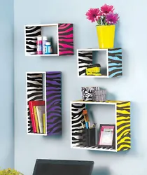 These rectangular, zebra-striped wooden shelves can be easily combined with other pieces to create a customized wall...