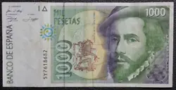 Ce billet Espagnol de 1000 Pesetas de 1992 P-163. Billet en état de circulation. Et noubliez pas de majouter à votre...