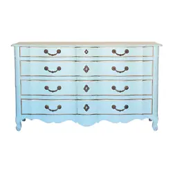 This is a solid built dresser with dovetail joints, professionally finished in mint green with gold painted accents and...