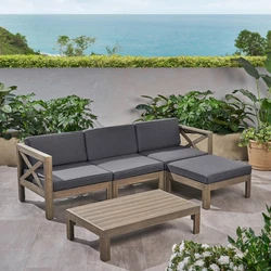 Material: Acacia Wood. This set includes a three-seater sofa, an ottoman, and a coffee table, making this set perfect...