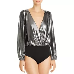 French Connection Metallic Drape Bodysuit Size 2Deep neck Peasant sleeves Gusset snap closure Made in Italy100%...