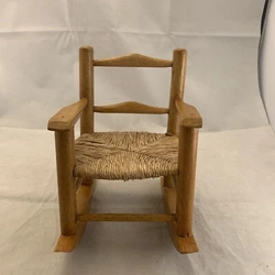 Rocking Chair Doll Wooden with woven seat Fits Small Dolls Or Stuffed Animals.
