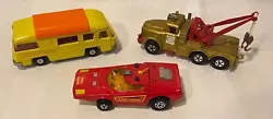 Here is a Lot of 3 Matchbox Superfast Esso Tow Truck, Camper, Sports Car  Lesney Vintage. All are in excellent used...
