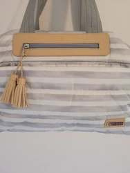 Skip Hop Riverside Ultra Light Diaper. Satchel Bag. Gray & White. Stripe with multiple pockets. not too Large....